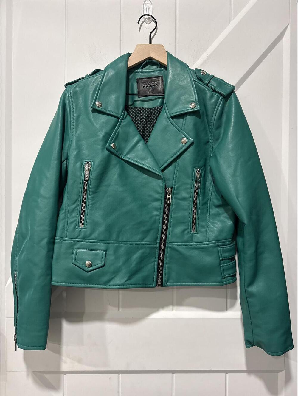 Blank NYC Green Faux Leather Moto Jacket, Medium